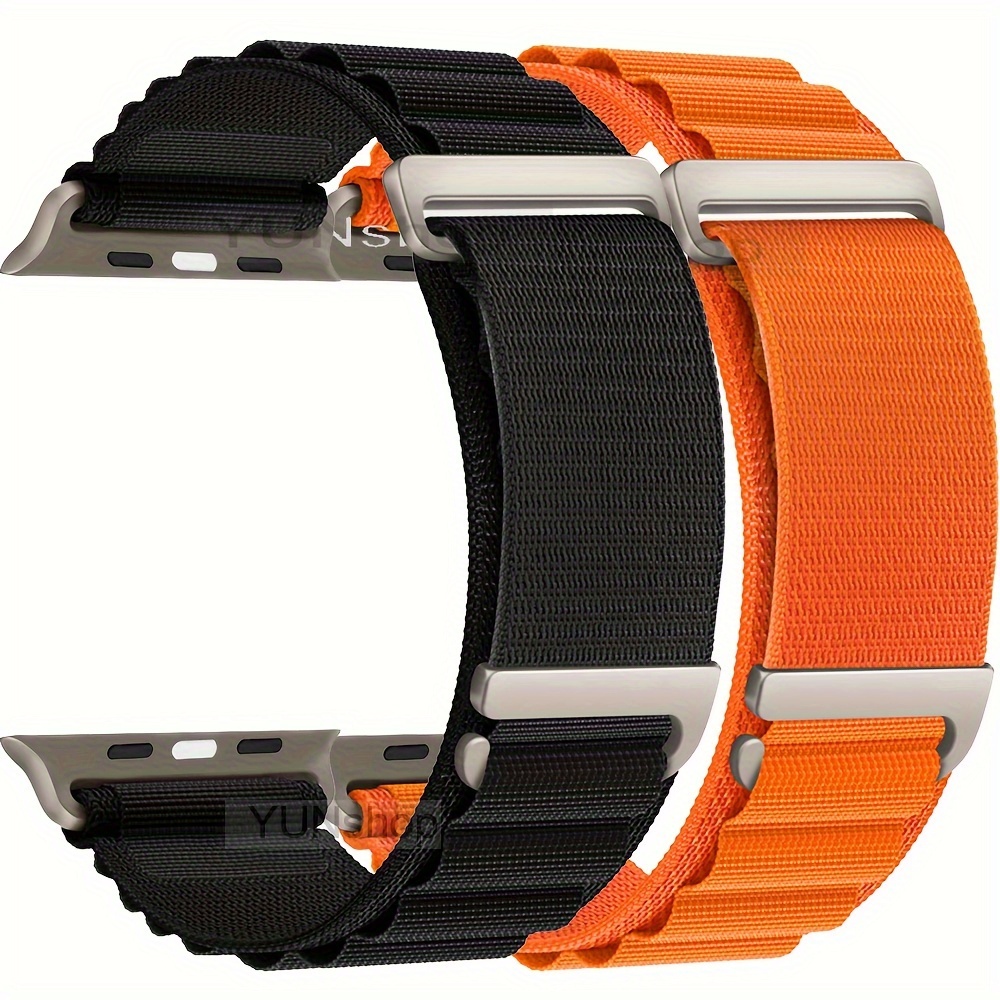 

Yuhappjoe Ultra Loop Nylon Watch Band With C-buckle, Compatible With Iwatch Series, Durable Polyamide Material - Black & Orange (2-pack)
