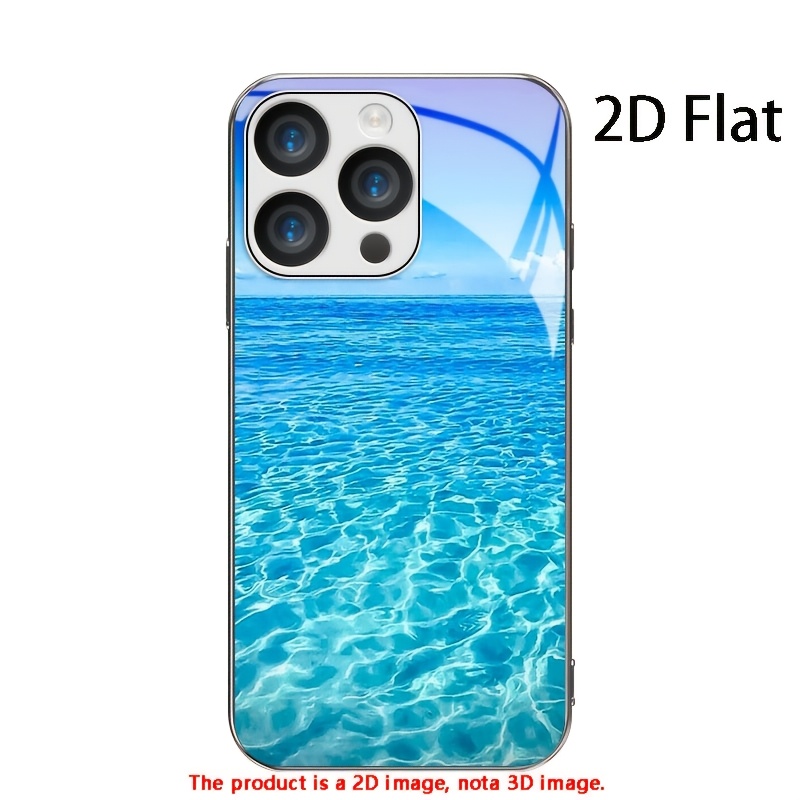 TEMU Phone Case - 2d Flat Turquoise Water Electroplated Silvery Tempered Glass Suitable For Iphone 17, 17 Air, 17 Pro, 17 Pro Max, 16, 16 Plus, 16