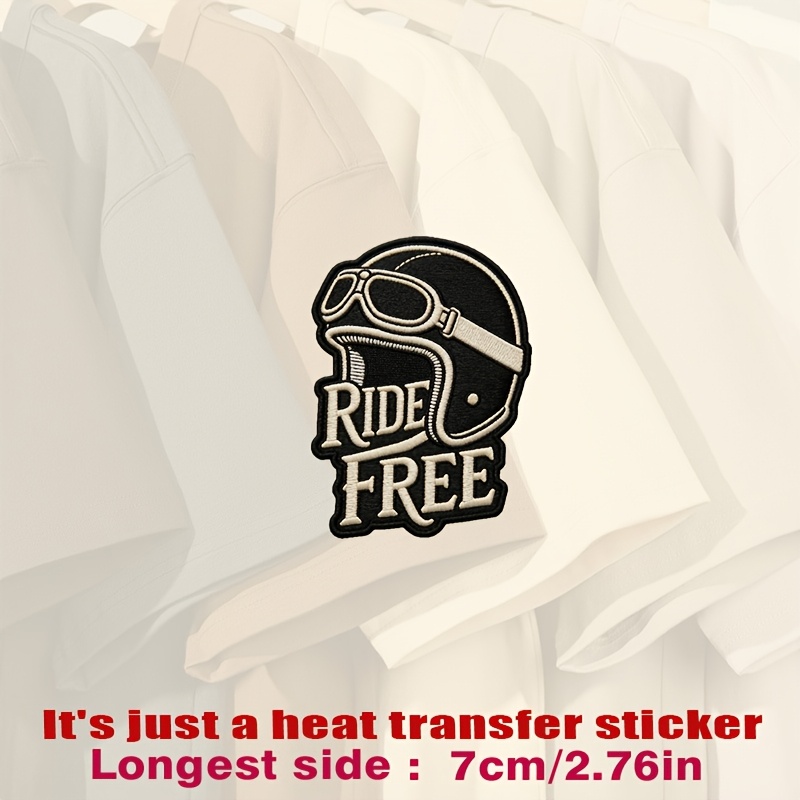 TEMU Vintage-style "" Patch, Beige , Featuring A Detailed Motorcycle Helmet With, Heat Transfer Stickers Are Suitable For Flat Fabrics Such , Hats,
