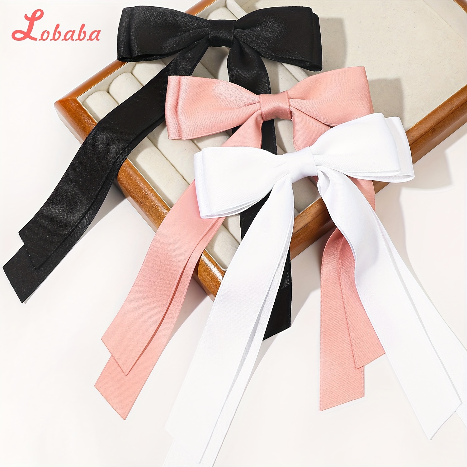 

3pcs Elegant Solid Color Ribbon Bowknot Shaped Hair Clips Decoration For Women And Daily Use