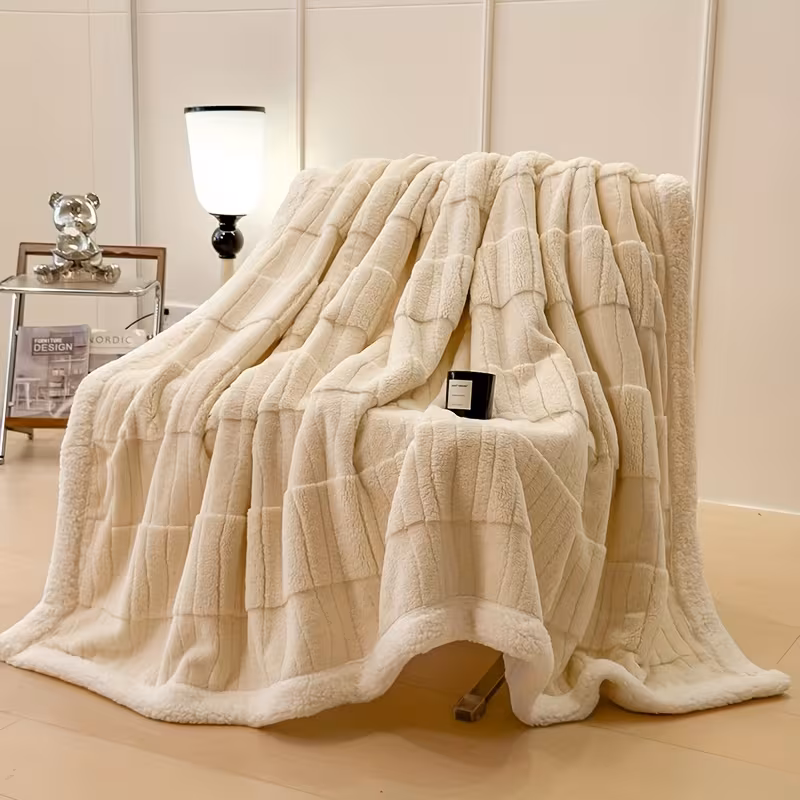 1pc luxury fleece thick double layer blanket plush winter bedspread machine washable cozy throw for bed sofa outdoor decor in brown navy burgundy dark green light green pink Product details 13