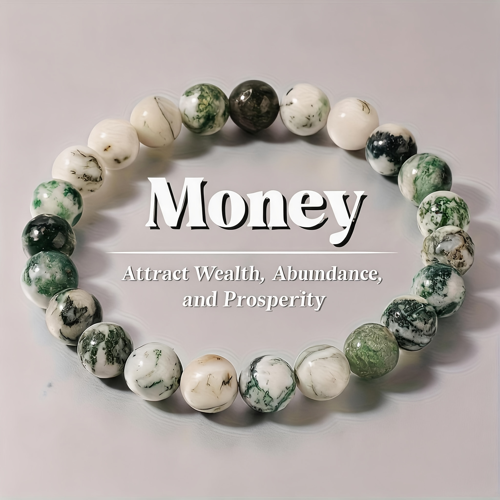 TEMU 8mm Handmade Natural Stone Moss Agate Bracelet, Light Green And , Casual Decorative Accessory, Thoughtful Gift For , Sisters, And Elders,