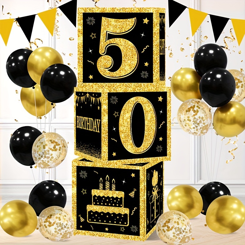 

3pcs Black & Golden Set - 18th, 30th, 40th, 50th, 60th Milestone Celebrations & Retirement Parties