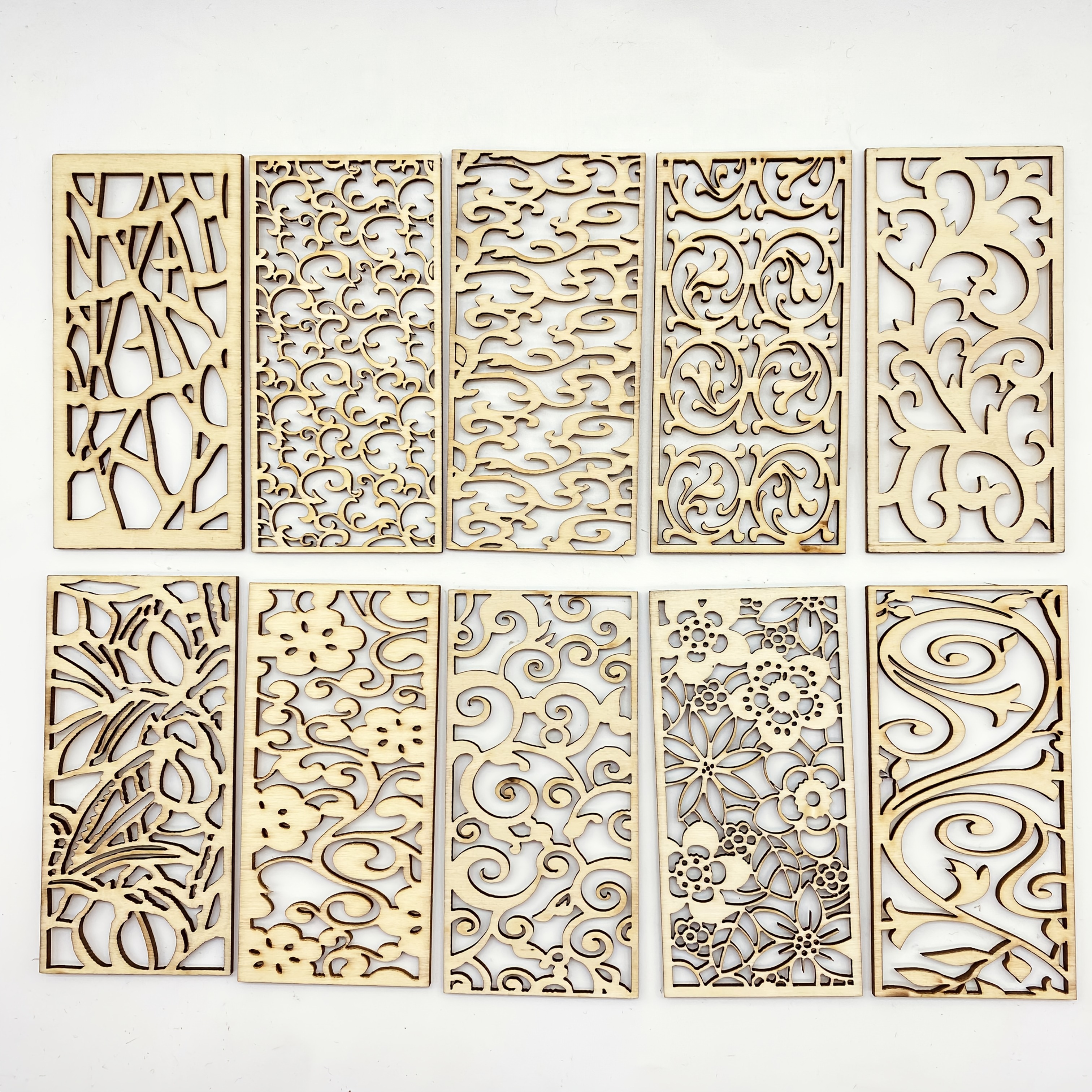 Image of 10pcs Natural Wood Decoration For Crafts Hollow Rectangle Wooden Handmade Ornaments Home Embellishment