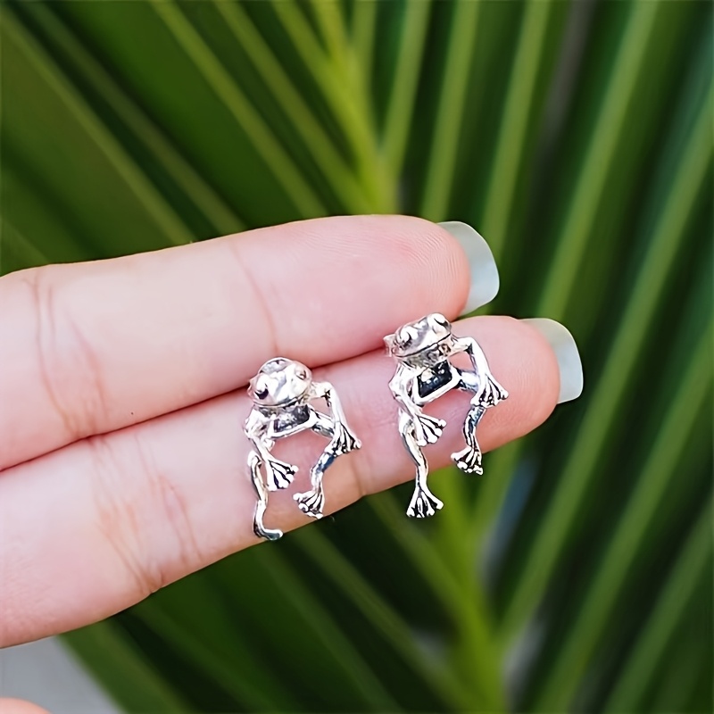 TEMU 1pair Vintage Creative Frog Earrings For Women Girls Fashion Funny Animal Stud Earrings Jewelry Accessories