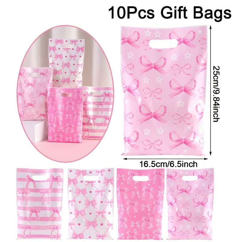 TEMU Cadeau pour elle/lui 10/20/50pcs Sacs cadeaux en plastique avec nœud rose, 4 styles de sacs fourre-tout de fête mélange de nœuds mignons avec