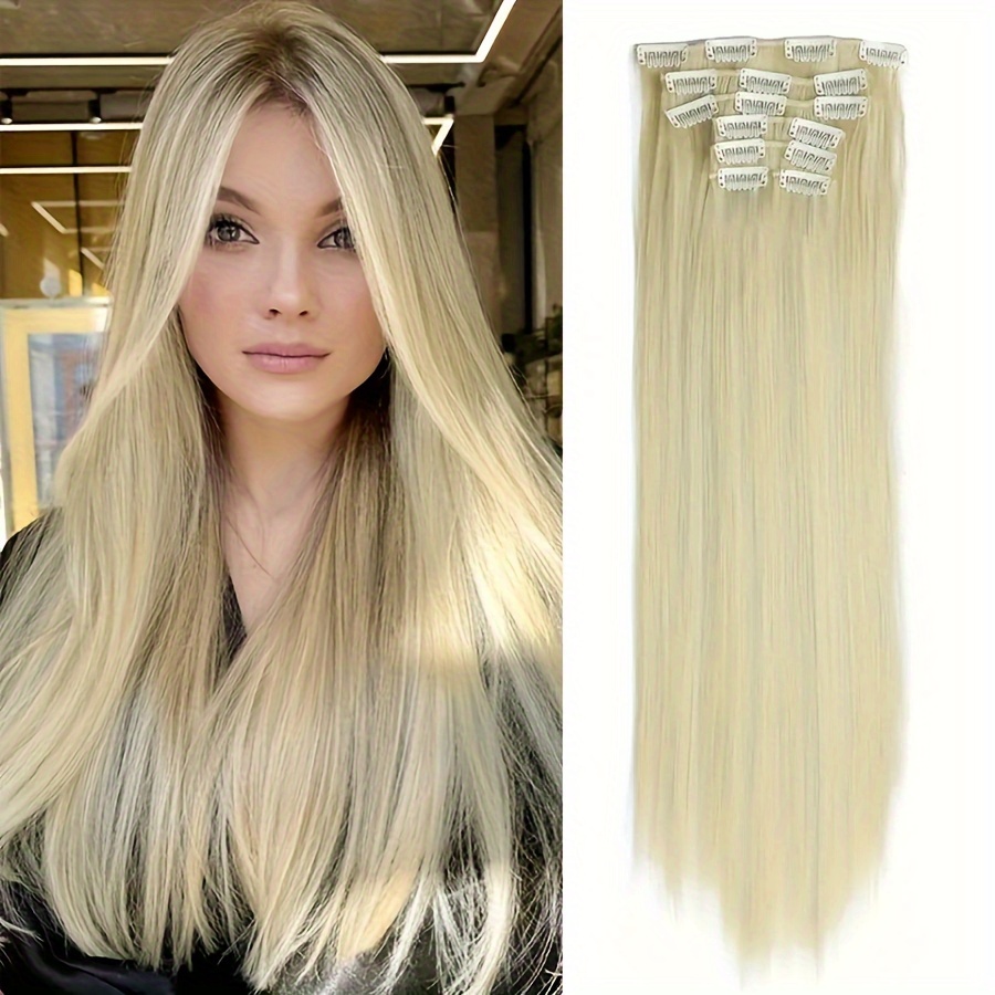 Dark Blonde Clip in Extensions High Gloss Thick Hair Natural - Temu