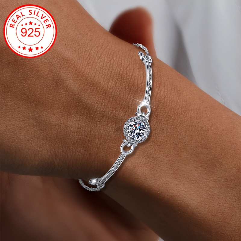 

Bracelet Élégant Ajustable en Argent Sterling 925 avec Zirconia - Hypoallergénique, Parfait pour & Fêtes