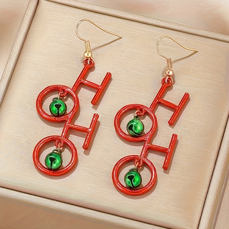 

Festive Red Hoho Earrings With Green Bells - Perfect For Christmas Parties And Celebrations