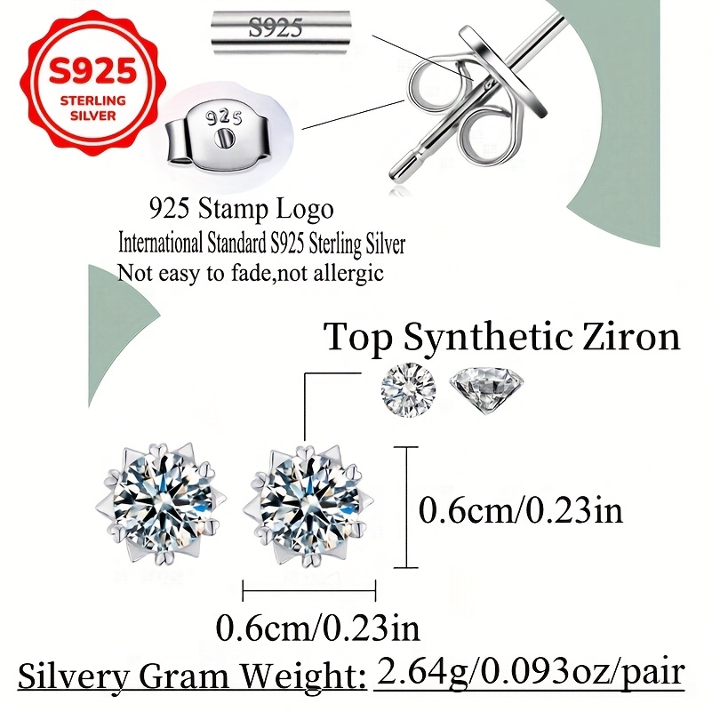 Women's 925 Sterling Silver Snowflake Earrings, Low Allergenic