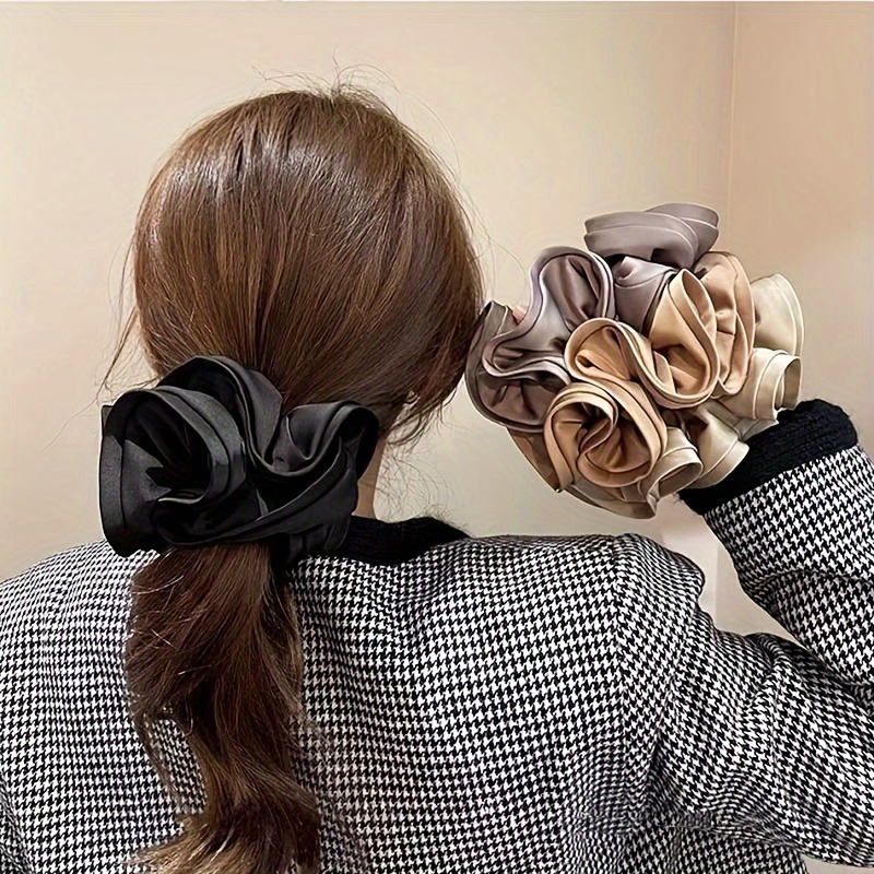 

3pcs Set Satin Scrunchies, Elegant & , Large Size Hair Accessories, Fabric Ponytail Holders For Women, Solid Color Hair Ties