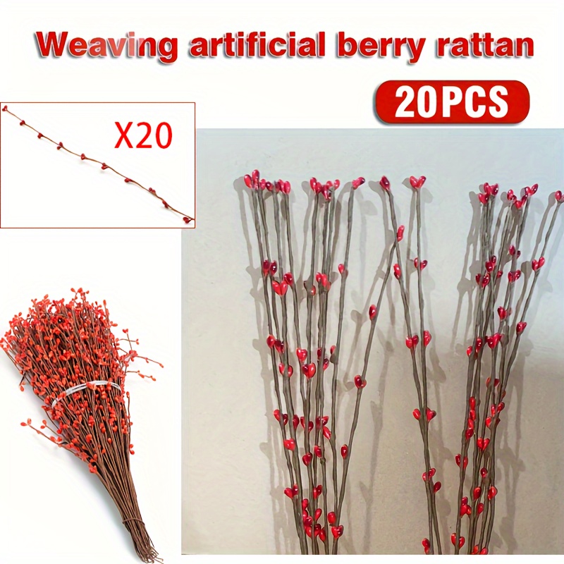 

20pcs Artificial Pip Berry Branch, Red Floral Picks Stems, Diy Floral Art Plant Farmhouse Home Craft Wreath Garland, Making Vase Filler Bouquet, Winter Xmas Home Decor, New Year Gift