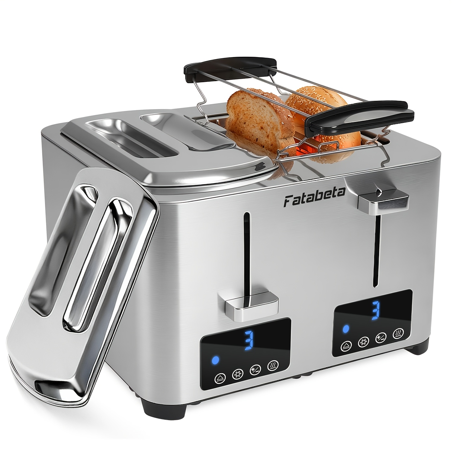 Image of 4- Toaster With Independent Panels, 1500w Brushed Stainless Steel Toaster, 7 Browning Levels, Extra-wide Slots, Removable Crumb Tray, Includes Dust Cover, Perfect For Family Use Gifting