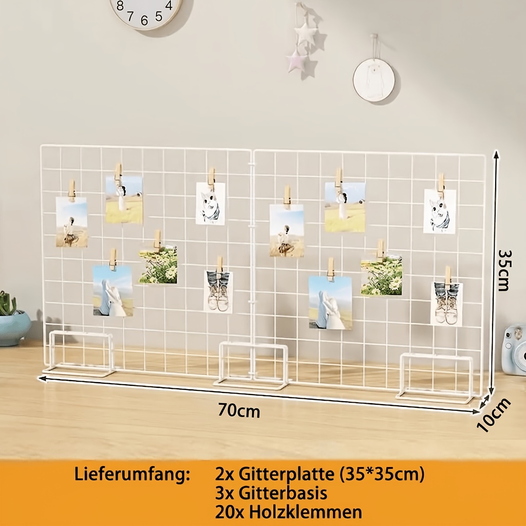 Image of 2pcs Display Stand For Grid Panels, Grid Display Rack With 20 Wooden Clips, Ideal For School Artwork, Photo Exhibits, Jewelry, 35 X 35 Cm, 14 X 14 Inches