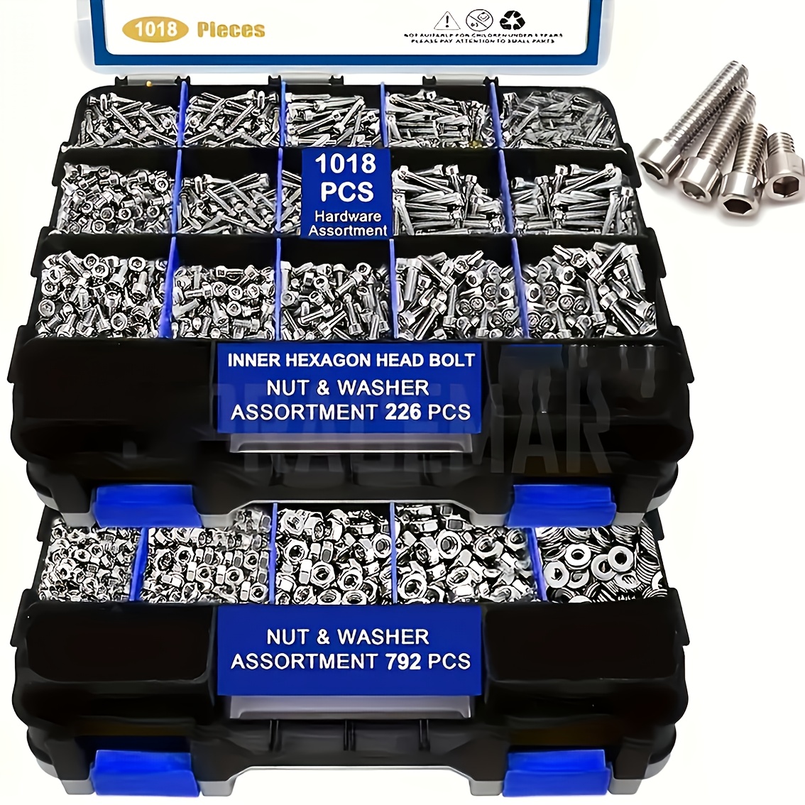 E-shop 1018-teiliges Premium-Set aus robustem Edelstahl mit M4 M5 M6 M8 Sechskantmuttern und -schrauben, Bündel-Befestigungssatz für Automobil,
