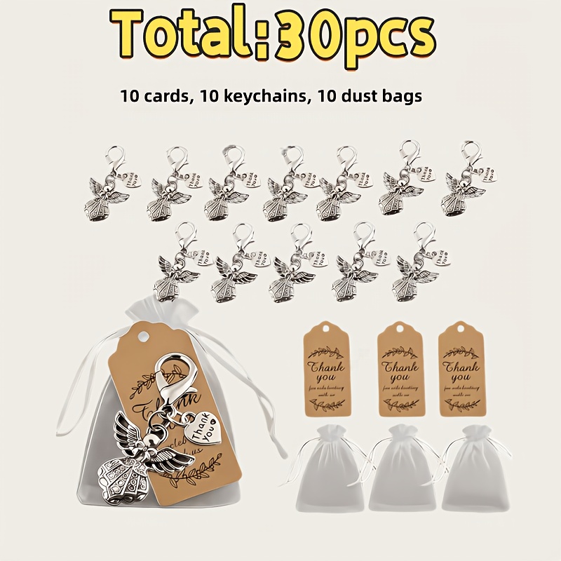 Image of 30pcs Heart Series Keychain Set, A Durable And Ideal Gift, Includes 10 Keychains, 10 Cards, And 10 Gauze Bags - Suitable For Diy Key Rings, Enthusiasts, Bag Charms, And Jewelry Making Key Rings