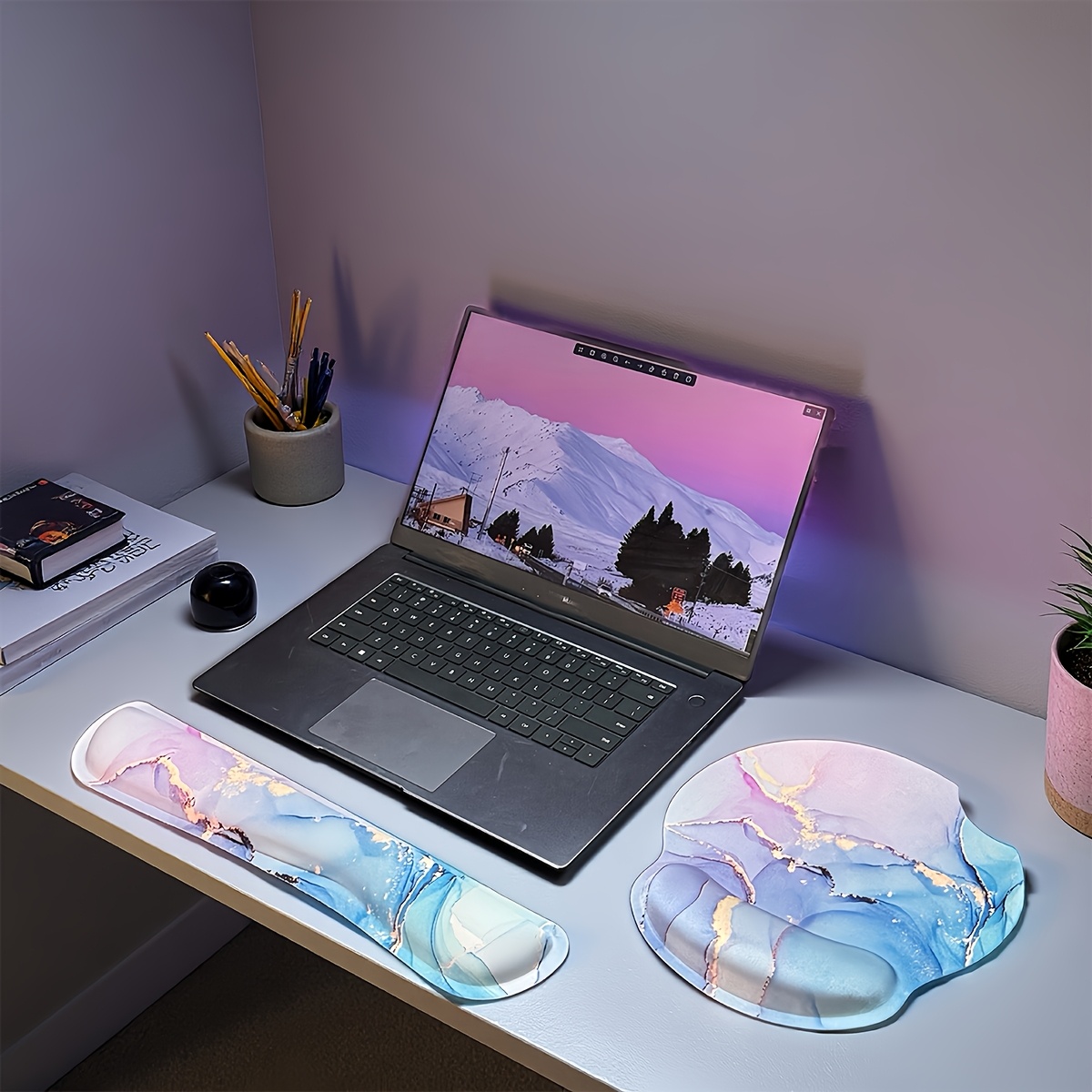 3pcs mouse pad with wrist support ergonomic mouse pad with memory foam wrist rest cushion non slip rubber   mice pad for home office computer laptop green marble Product details 7