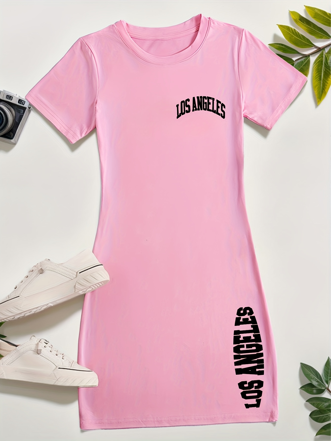 womens short sleeve t shirt dress los angeles lettering - Temu Hungary
