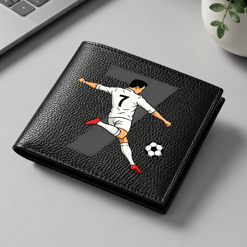 TEMU " Football Player Kicking The Ball" Football Pattern Printed Men's Wallet, Casual Wallet, Elegant Easy Design, Ideal Gift For Dad, Husband,