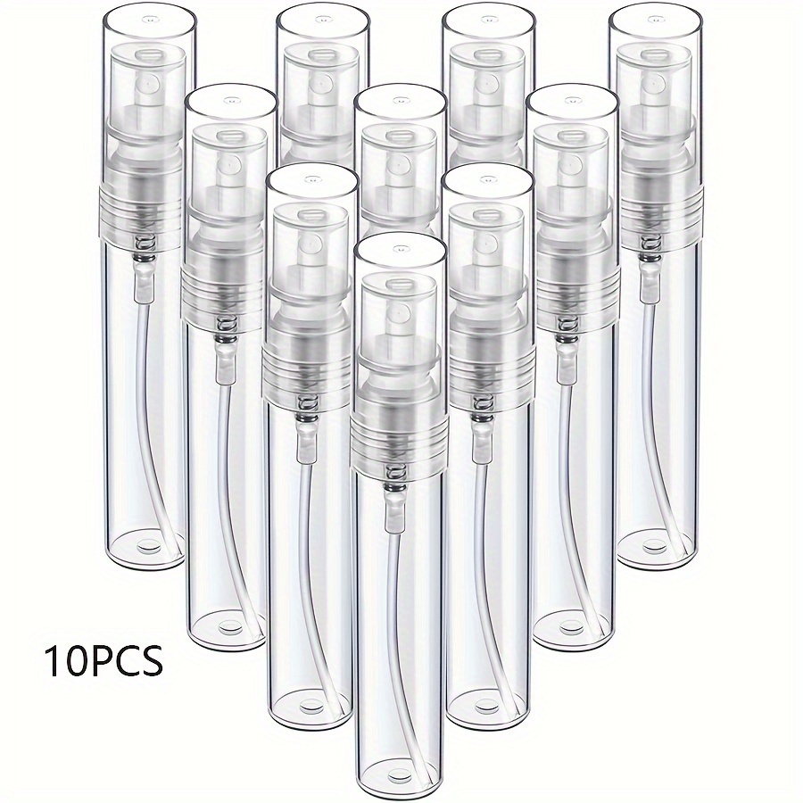 

10pcs Mini Spray Bottles, Fine Mist Refillable Perfume Atomizer, Small Empty Sample Containers, 5ml Plastic Portable Travel Bottles, Transparent