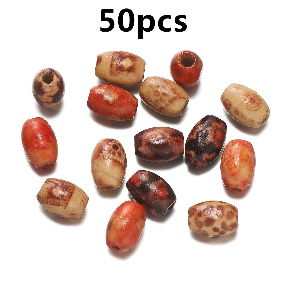 30/50/100pcs Multi-Sized Wooden Painted Drum Beads for DIY
