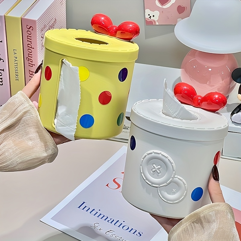 cute polka dot tissue box  r round plastic multifunctional dispenser for living room and dining table decor   accessory dining table accessory decorative tissue box plastic construction tissue box   Product details 0