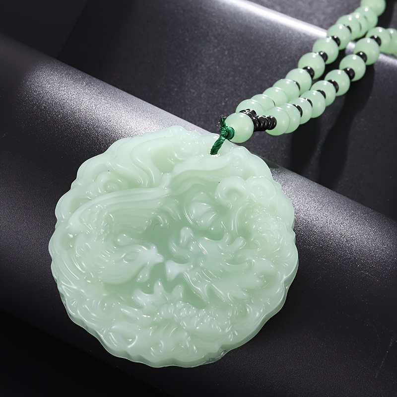 

Elegant Tribal-style Carved Imitation Jade Pendant Necklace – 1pc Unisex Dragon And Phoenix Amulet Beaded Jewelry, Good Luck Charm, Protection Symbol For Daily Wear & Gifts, No Plating – All Seasons