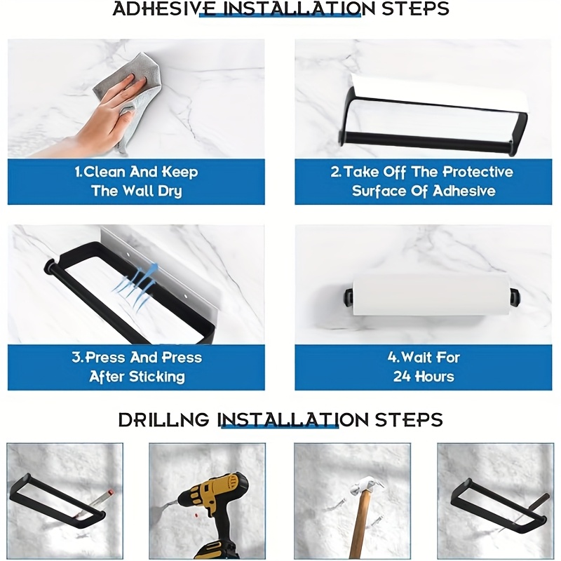 no drill kitchen bathroom organizer heavy duty   paper towel holder space saving cabinet under cabinet mount holds multiple rolls for kitchen bathroom office aluminum alloy undercounter storage modern   undercabinet accessory   mounting sturdy construction Product details 4