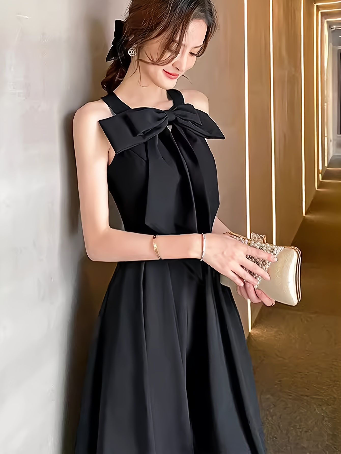 strapless open back dress A Line V Neck Backless Champagne Long Sparkling Prom Dresses, Champagn –  Shiny Party main image 0