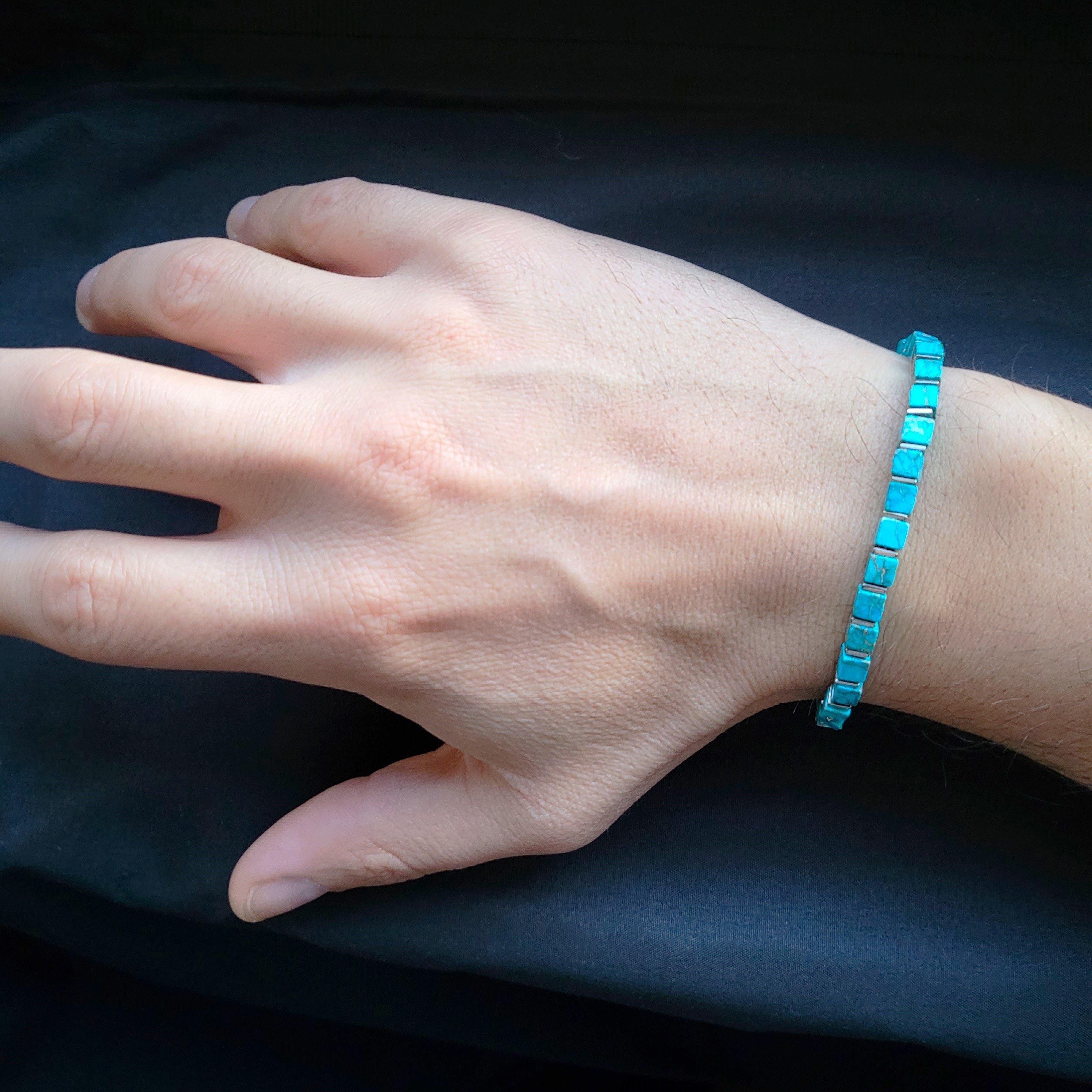 Vintage Style Natural Turquoise Beaded Bracelet for Men