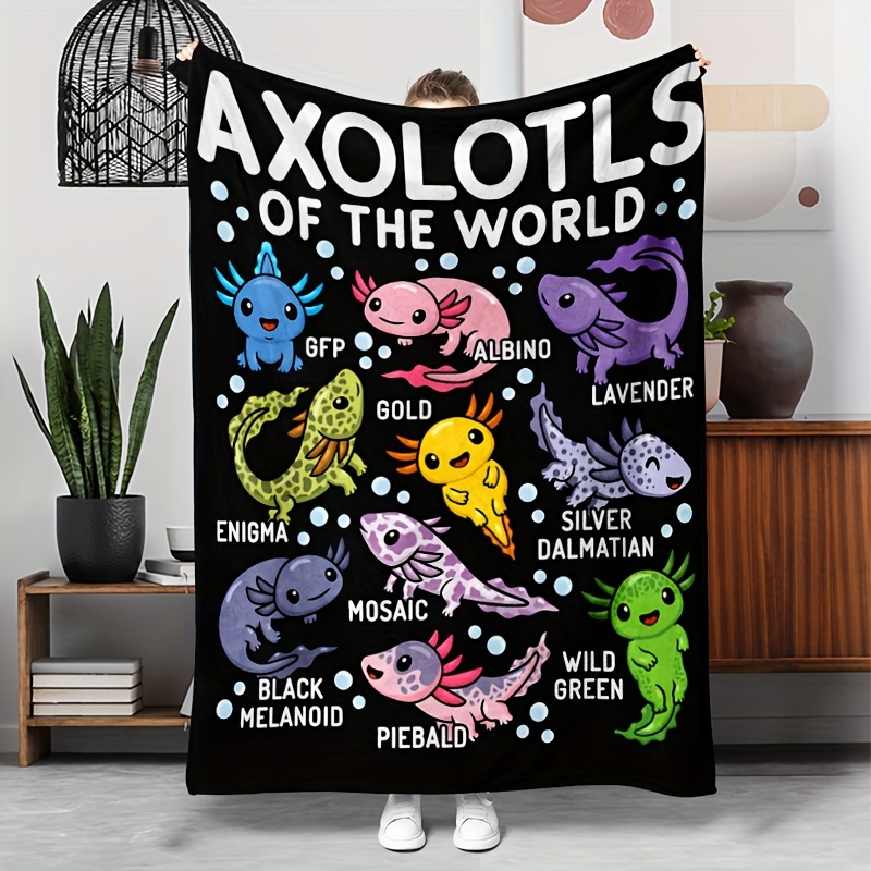 

Animal-themed Axolotls Of The World Printed Flannel Blanket, Reversible Multipurpose Throw, Polyester Tear Resistant Knitted Fabric, Gift For