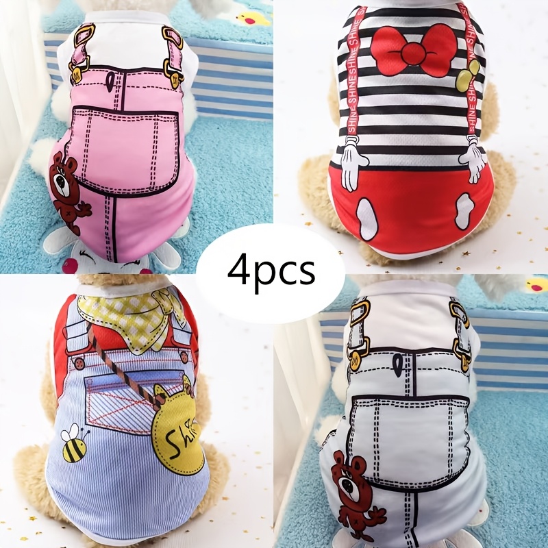 4pcs Puppy Shirts With Cartoon Print, Mesh Pet T-shirts For Girls And Boys, Puppy Apparel For Spring And Summer,…: retailer-supplied image