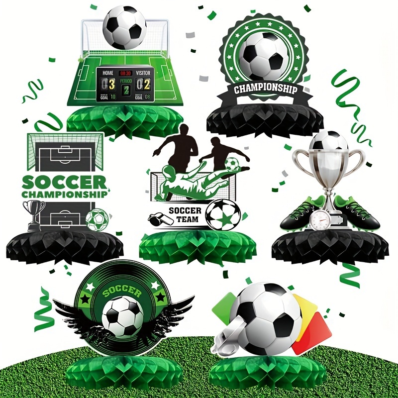 

7pcs Soccer Party Centerpieces - Paper Honeycomb Football Table Decorations, No Electricity Required, For Birthday Celebration & Event Decor