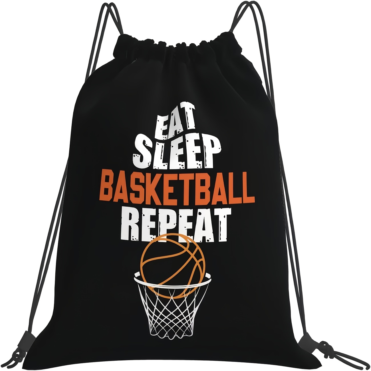 TEMU 1pc Basketball Reusable Drawstring Backpack, Letter Basketball Pattern Sports Bag, Unisex, Lightweight Foldable, Adjustable Shoulder Straps,