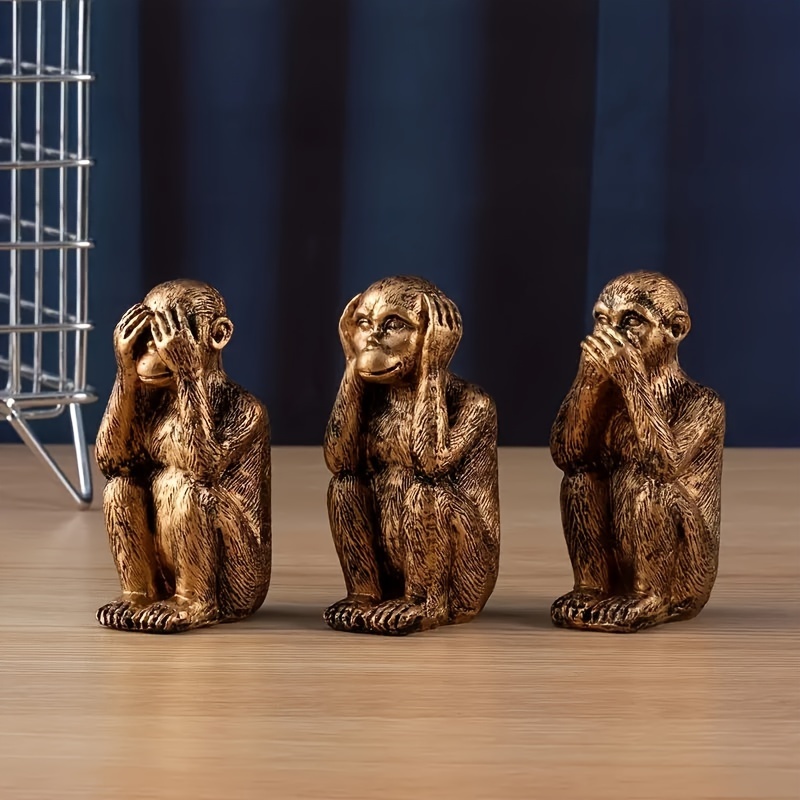3個 樹脂製賢い猿の彫刻 「聞かざる 見ざる 言わざる」フィギュア ブロンズ仕上げ ホームオフィスデスクガーデン装飾 装 - Temu Japan