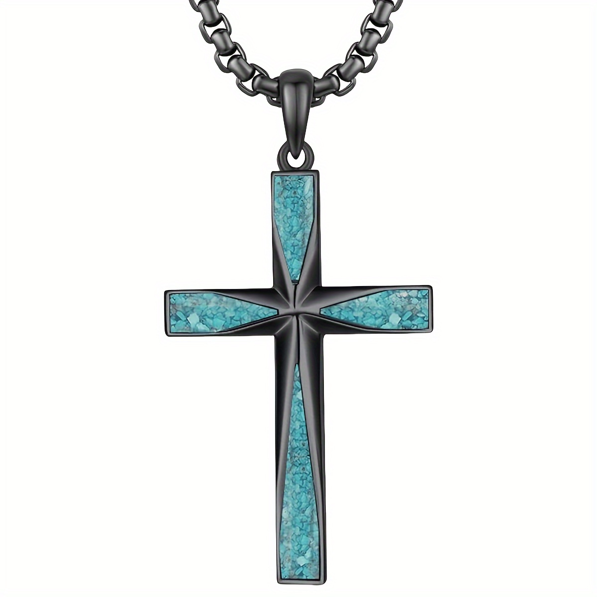 natural stone cross necklace pendant with turquoise gemstone unique and niche cross pendant hanging black turquoise necklace 8