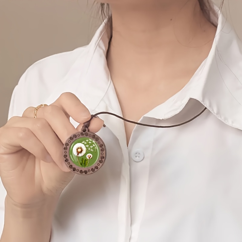 Flying Flower Dandelion Necklace with Wood Beads