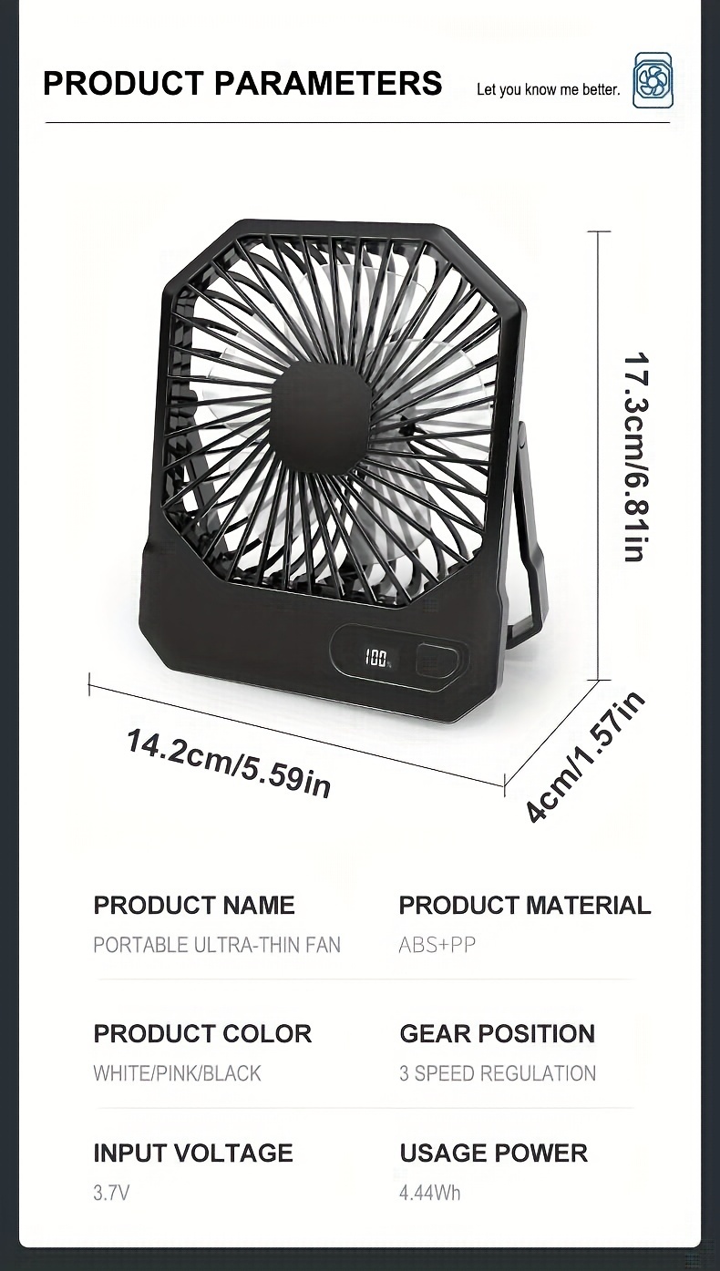 1pc portable usb desktop fan with     6 inch mini cooling fan 180 silent operation plastic table fan with button control indoor outdoor use rechargeable lithium battery ideal for home office bedroom summer gift idea details 7