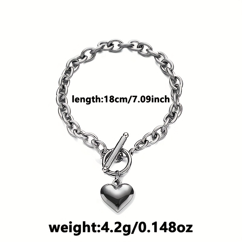 Heart Shaped OT Thick Chain Bracelet 925 Silver 42g
