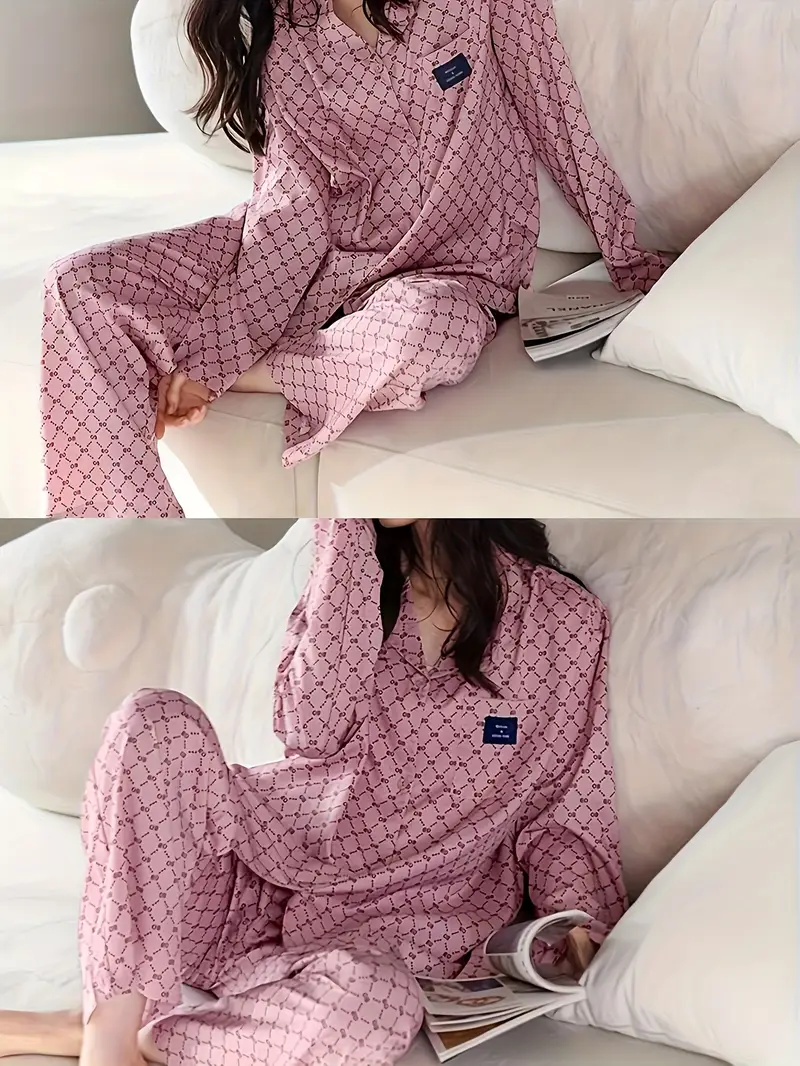 spring and autumn new women long sleeve cardigan button pajamas and pants pajamas comfortable pajamas at home Product details 4