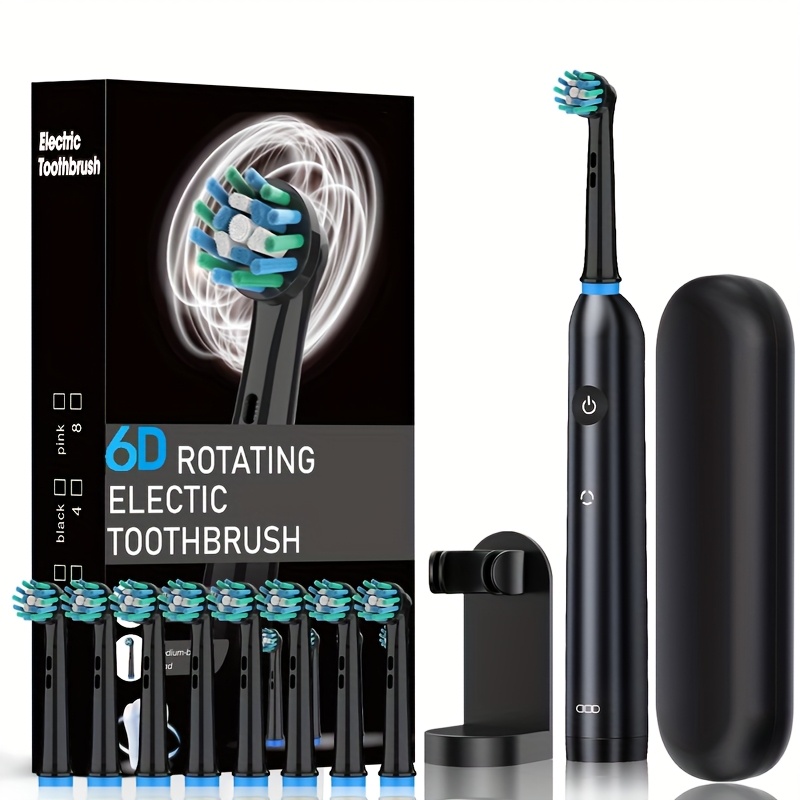 Image of Adult Rechargeable Electric Toothbrush With Travel Case, Oral Care Couple Toothbrush, Black And White, Pink, Plaque Removal Usb Charging And Soft Replacement Brush Heads