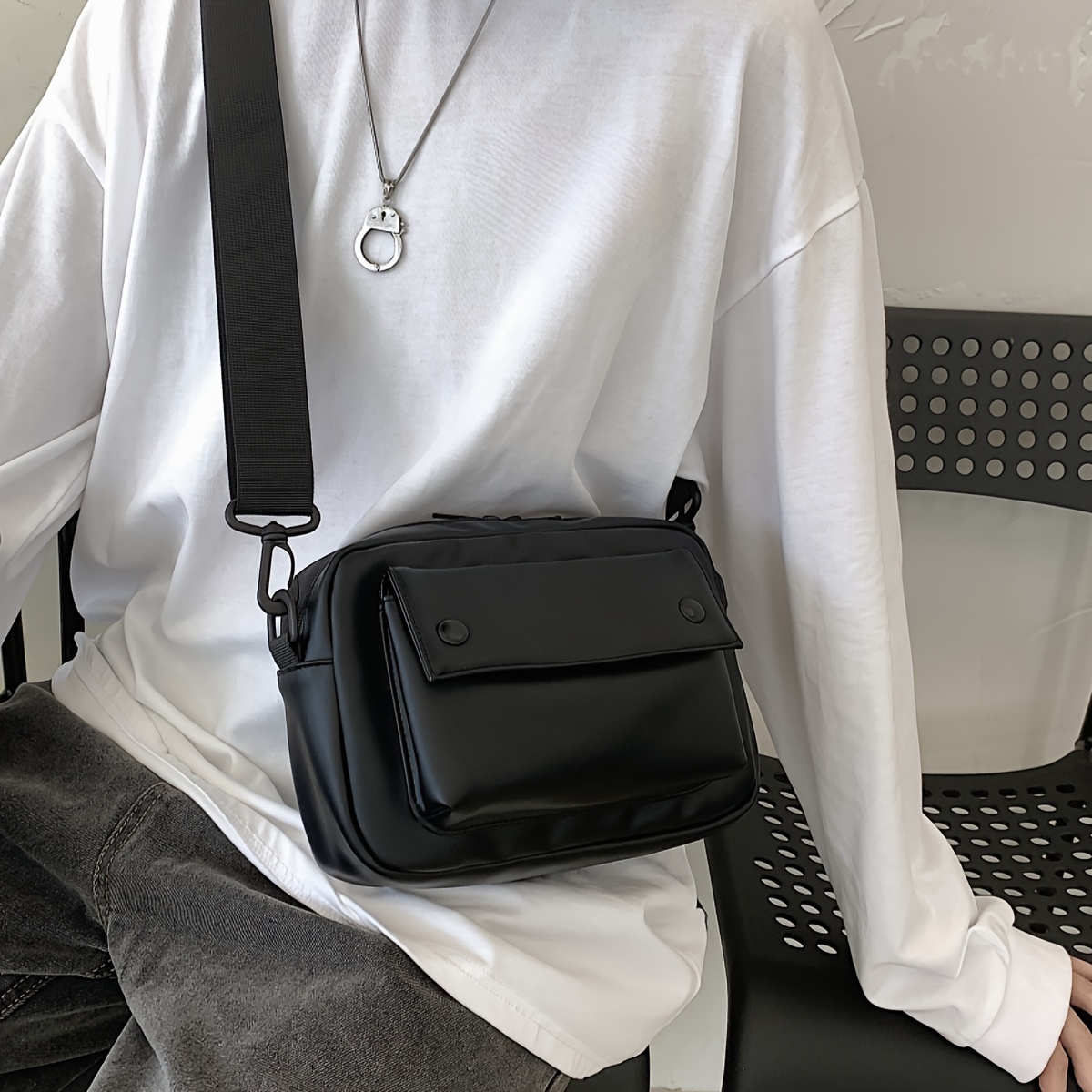 TEMU Fashionable Flap Zipper Satchel Bag For Men, Small Toast Bag With Detachable Shoulder Strap, Perfect For Hanging Out