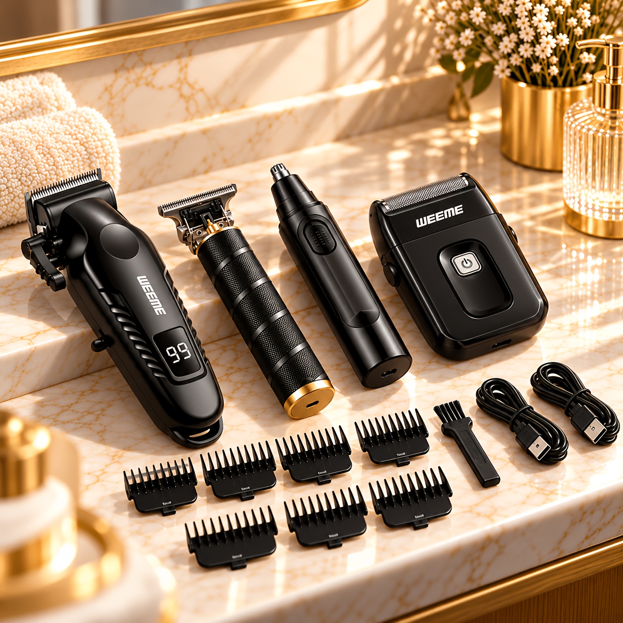 TEMU Weeme 4pcs/3pcs/1pc Men's Professional Hair Clipper Set, Rechargeable Precision Trimmer, Nose Hair Trimmer & Electric Razor Kit, Beard & Hair