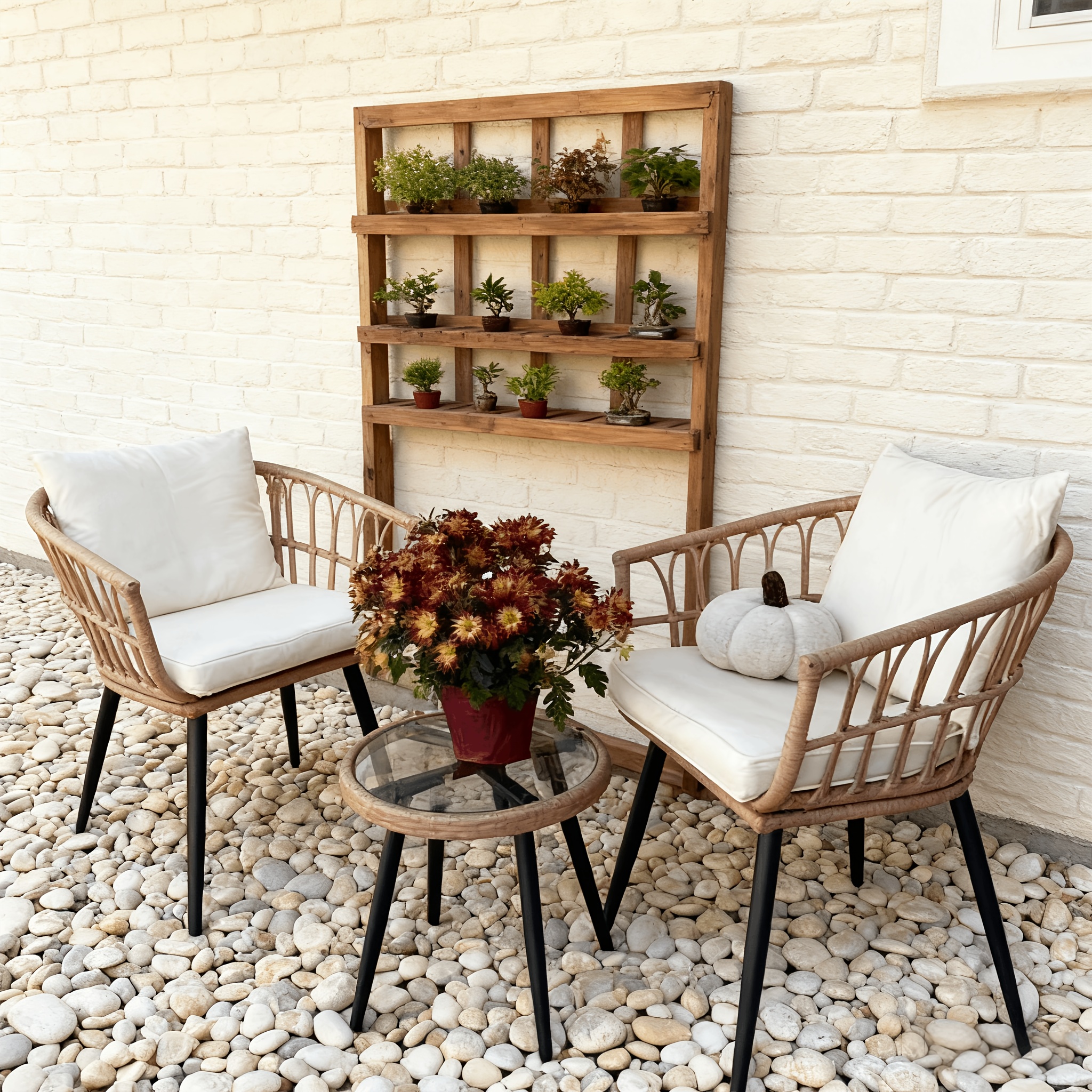 Rattan Patio Bistro Set | Outdoor Balcony Furniture, Table and Chair Set, Suitable for Porch Backyard Patio, Yellow/Beige