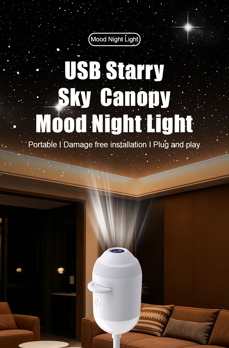 usb starry sky projection wall light with adjustable hose moon and   of stars ambient lamp details 0
