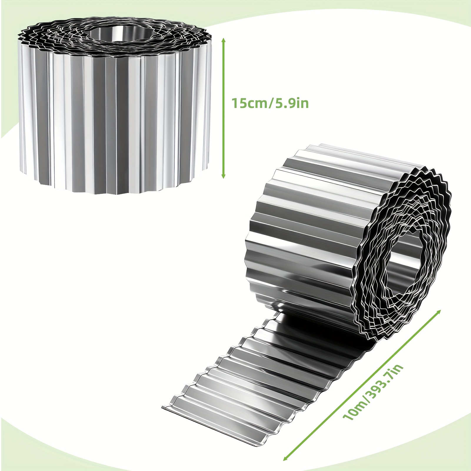 E-shop Rasenkantenschutz 10m Metallkante Rasenmäherkante verzinkt Gehwegkante Beetkante silbrig, langlebiges verzinktes Eisenblech, einfache Montage,