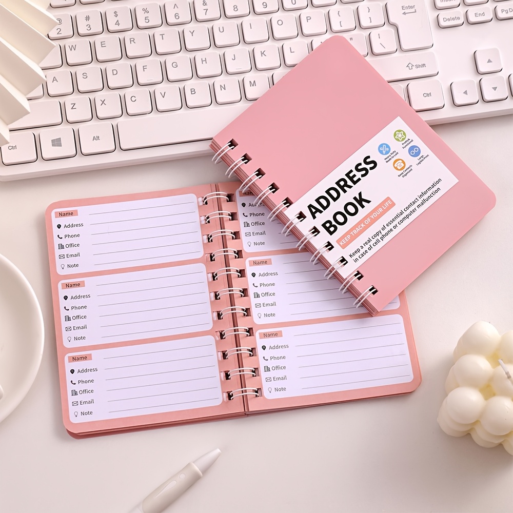 

1pc Pink Pvc Waterproof Address Book With A-z Sticker Tabs, 65 Sheets, English Language, Student Organizer Planner For Home Office Organization, Inner Pages, Phone Numbers, Email Notes