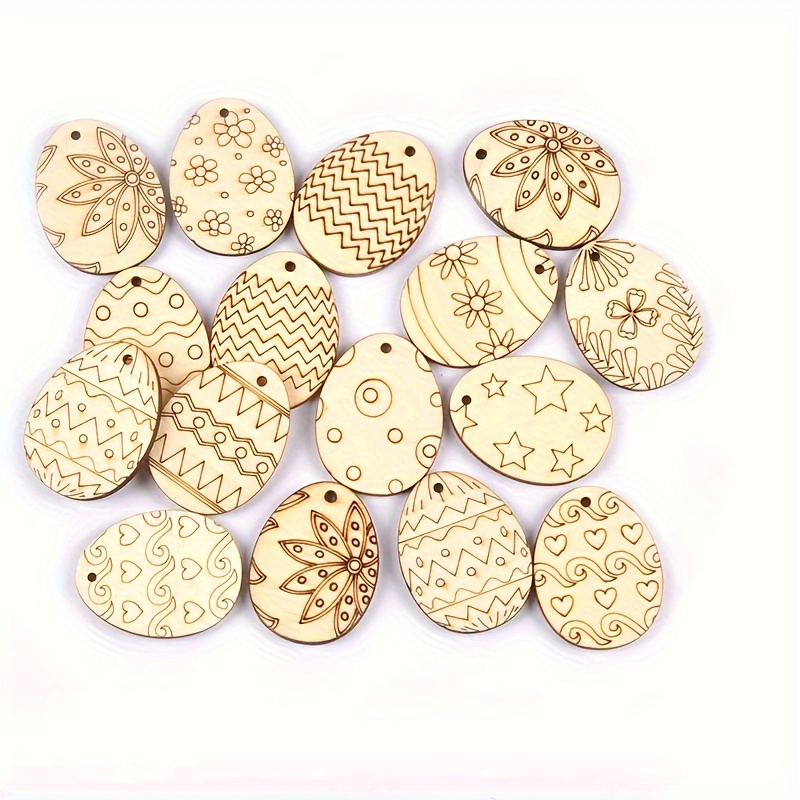 

25pcs 4*3cm Log Color Color Egg Wooden Chips Handmade Diy Home Decoration Pendant Suitable For Easter Decoration