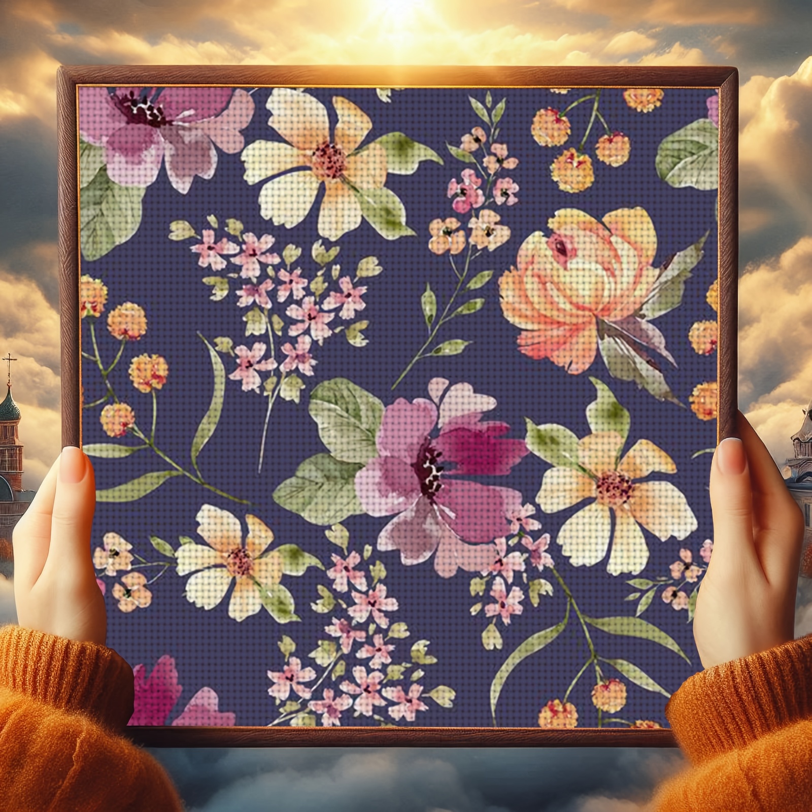 Cross Stitch Kit | Deep Blue Floral Pattern