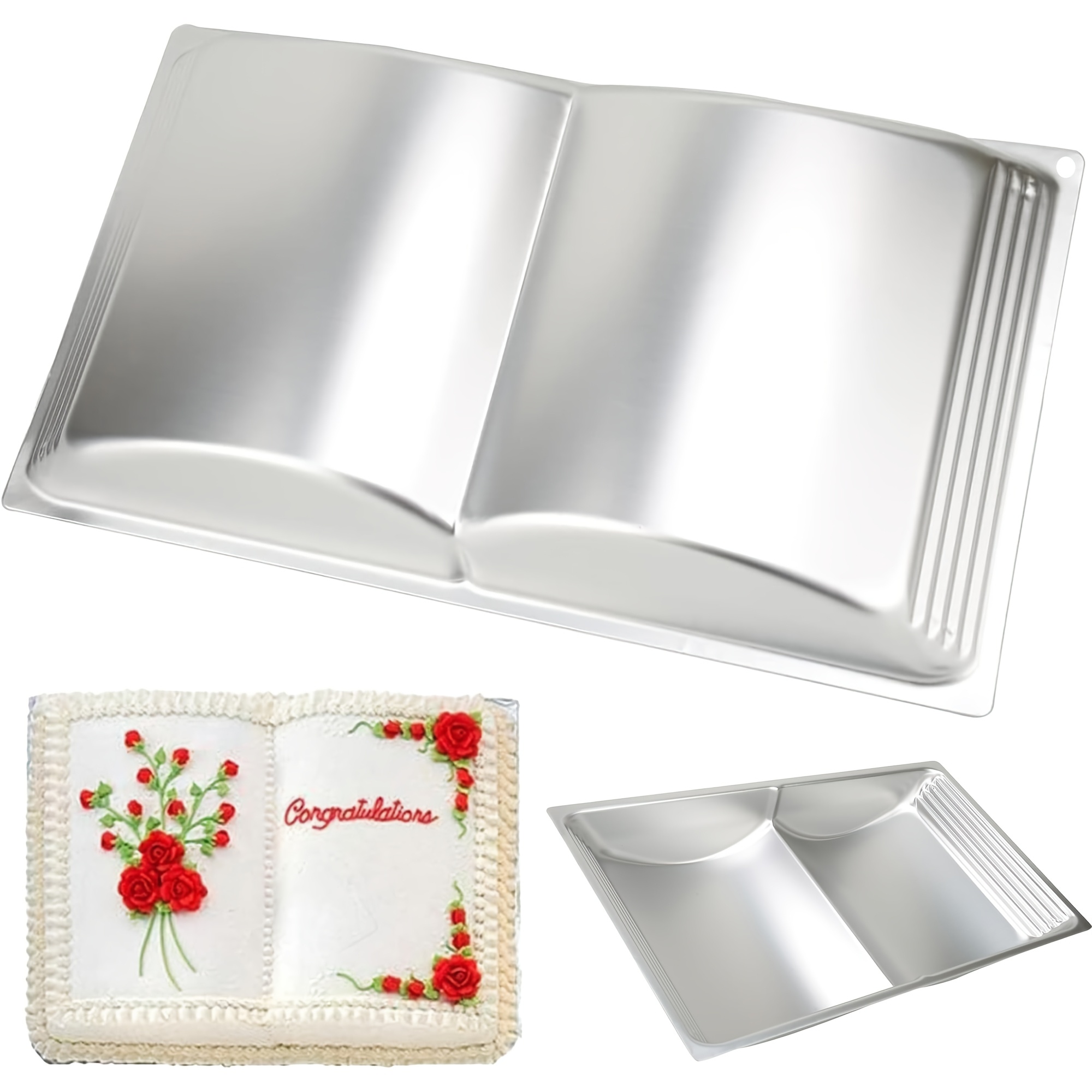 TEMU Aluminum 3d Book Cake Mold, Book Shaped Cake Pan, Novelty Baking Tray For Birthday, Festival & Home Kitchen Use